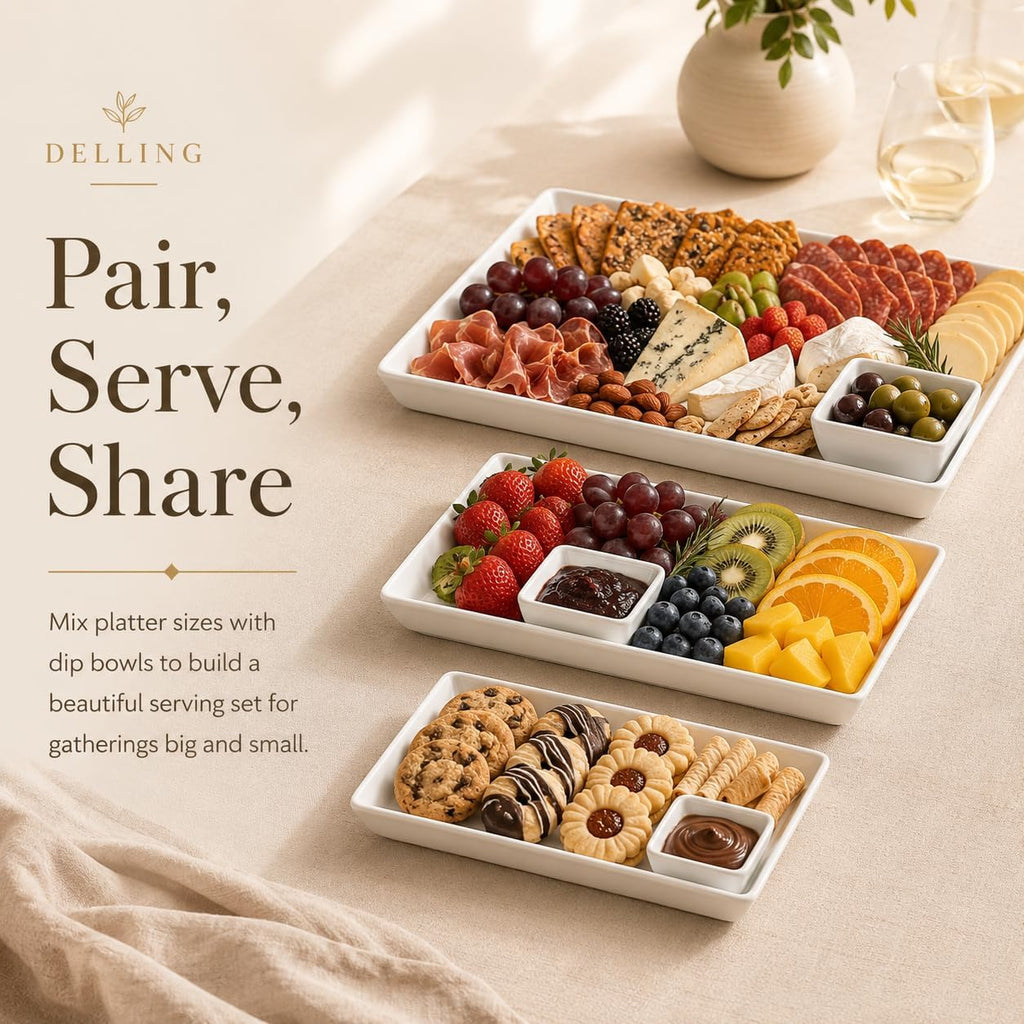 Large Serving Platter, 16/14/12 Inch Rectangular Serving Trays for Serving Food, Serving Tray for Party - Set of 3