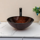 Sarlai Artistic Vessel Sink Bathroom Vessel Sink Round Brown Tempered Glass Vanity Round Bowl With Pop-up Drain 16-1/2