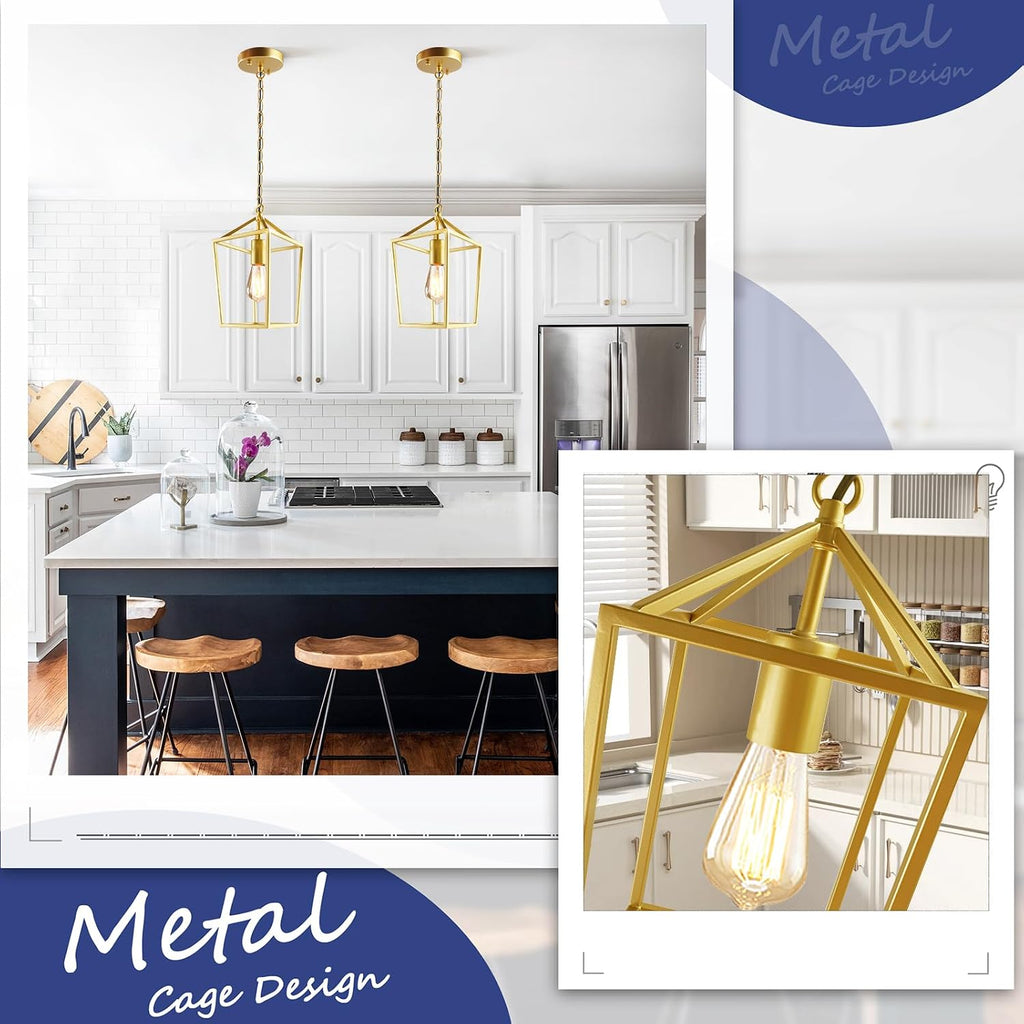 2-Pack Gold Pendant Lights Kitchen Island, Modern Mid Century Light Fixtures Hanging Lamp for Kitchen, Farmhouse