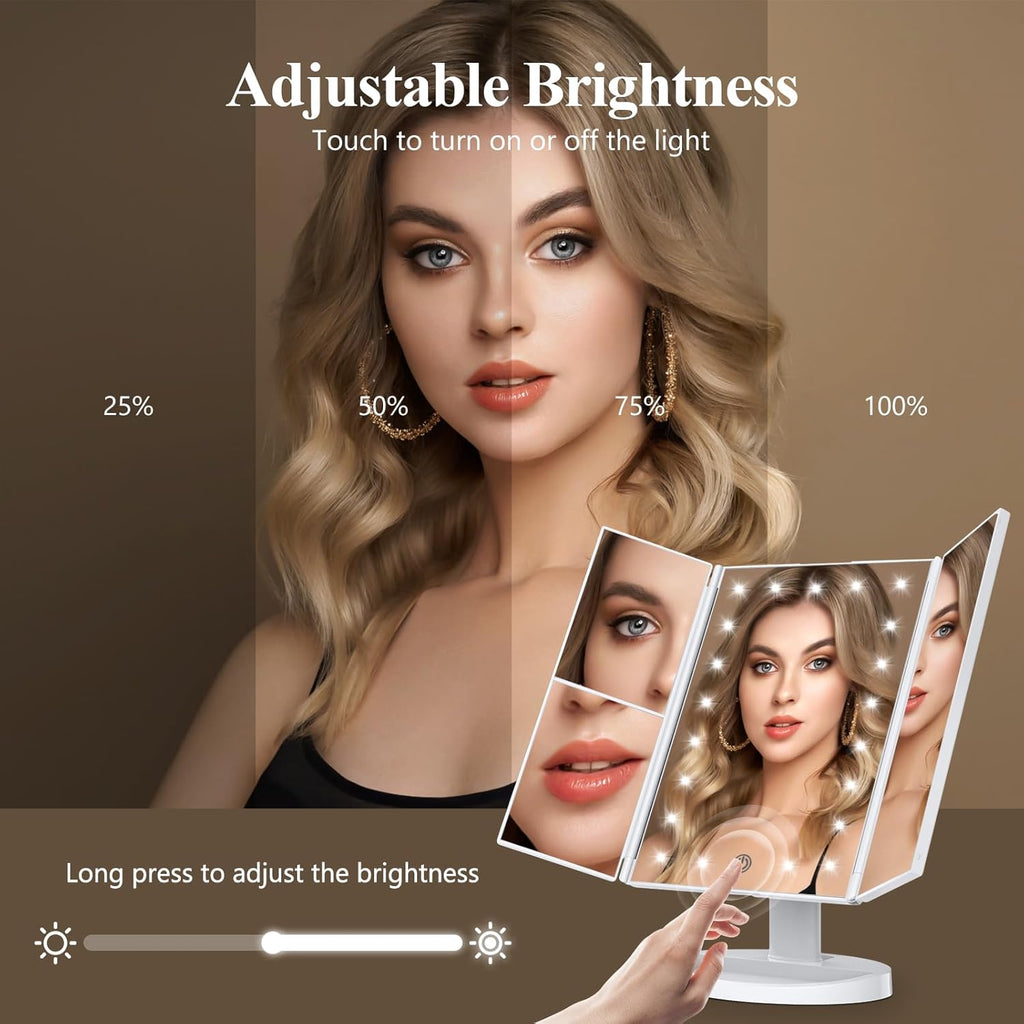 Makeup Mirror, Gifts for Mom Mothers Day, Vanity Mirror with Lights, 2X/3X/10X Magnification, Touch Control, Trifold