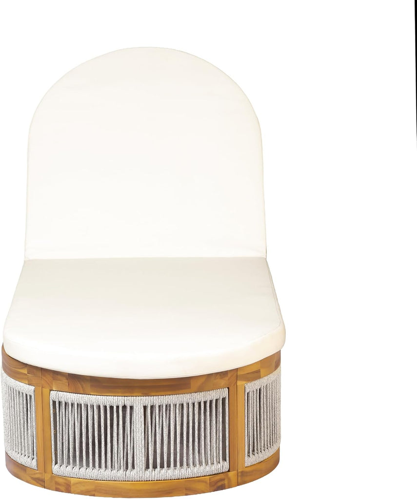 Teak Finish Acacia Wood Chaise Lounge with Cream Cushion, 3-Position Adjustable Outdoor Patio Poolside Lounger