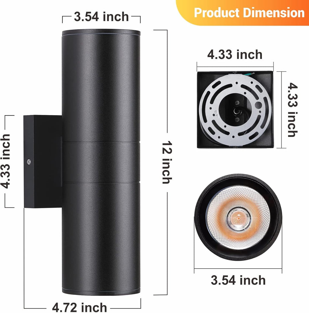Outdoor Wall Lights 2 Packs, Integrated LED Cylinder Up Down 12W 2700K Modern Aluminum Light