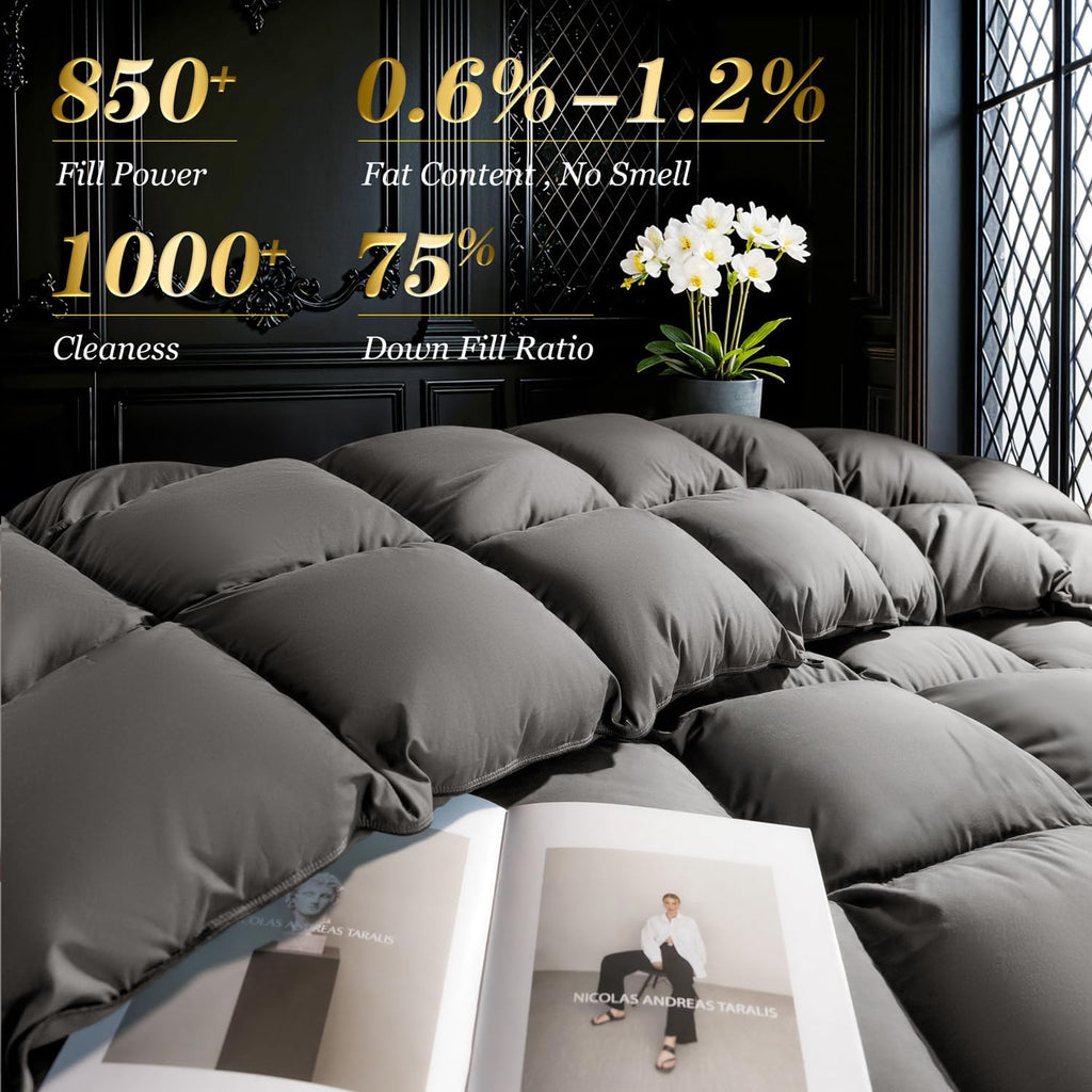 75% Canadian Goose Down Comforter Queen, Ultra Soft 100% Cotton Fabric, 850 Fill Power All Season Du