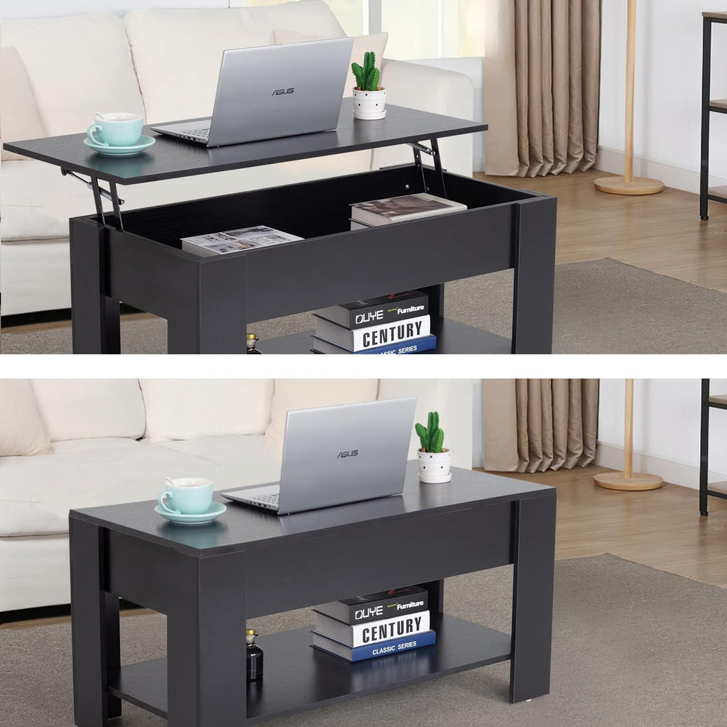 39.4" Lift Top Coffee Table with Hidden Compartment and Storage Shelf Wooden Lift Tabletop Living Room Reception Room