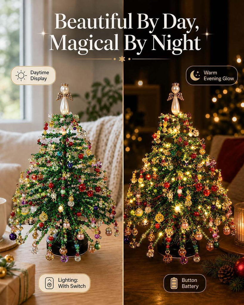 DIY Beaded Christmas Tree Kit for Adults, 3D Crystal Bead Holiday Craft Set with Colorful Beads, Ornament Charms