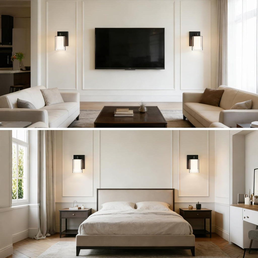Wall Sconces Set of Two, Modern Vanity Lights with Double Clear Glass Shade Matte Black Indoor Farmhouse Wall Lights