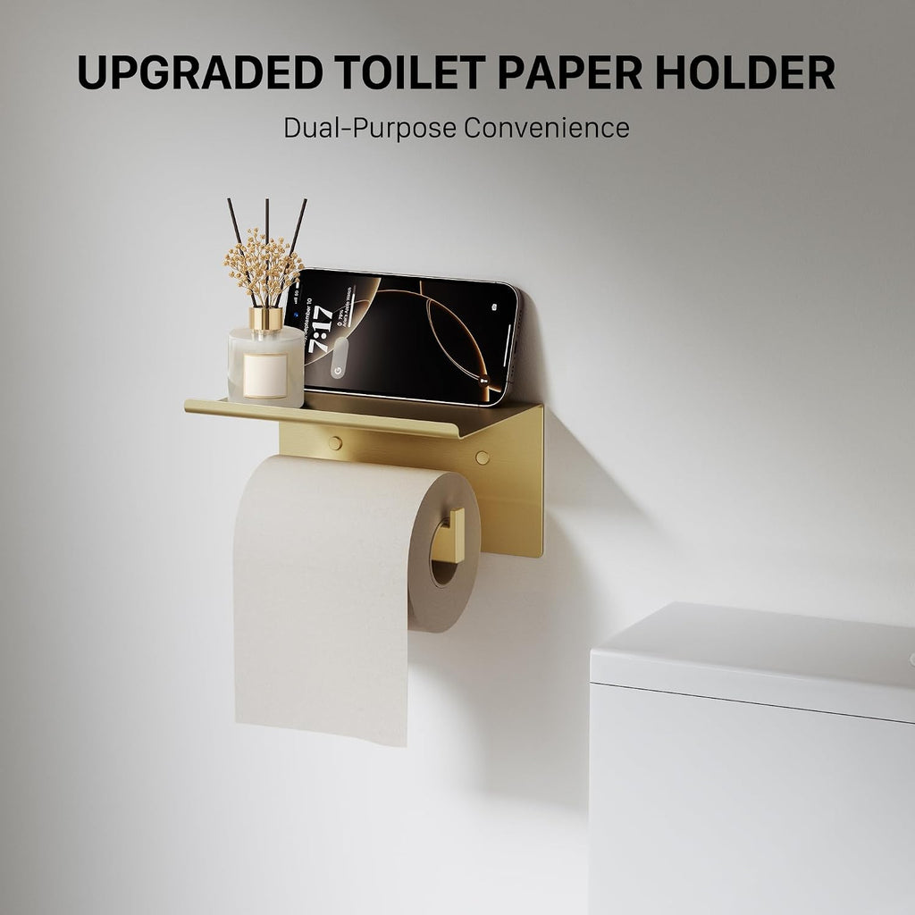 10-Piece 23.6 Inch Brushed Gold Bathroom Hardware Accessories Set | Stainless Steel Bath Extended Towel Bar, Toilet