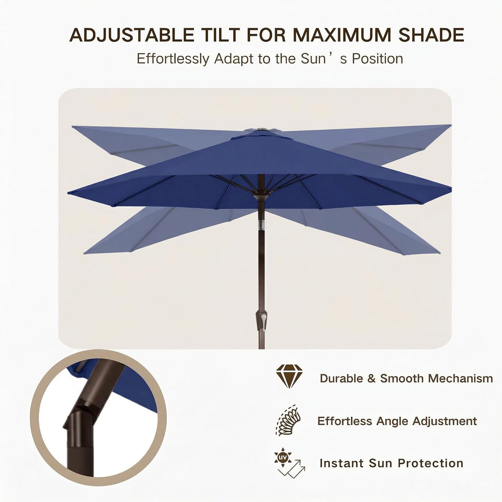 10FT Outdoor Patio Umbrella, Round Market Table Umbrella with Push‑Button Tilt and Crank Lift, 8 Sturdy Metal Ribs