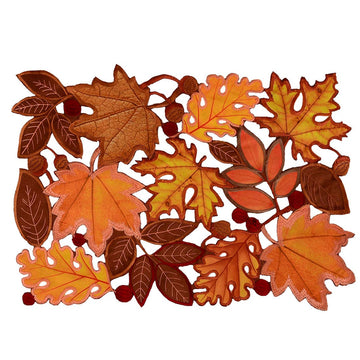 Set of 6 Embroidered Leaves Table Place-mats for Thanksgiving, Fall or Autumn Harvest Decorations 14 × 20 inches