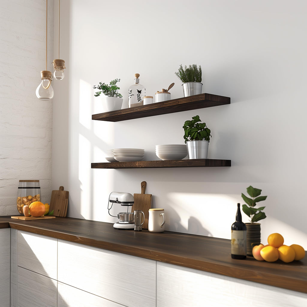 36 Inch Floating Shelves for Wall Rustic Brown Wood Wall Shelves Set of 4