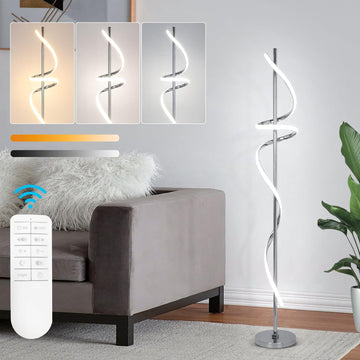 Modern Floor Lamp with Remote Control, Dimmable LED Floor Lamp, 48W Spiral Floor Light with 3 Color Temperatures
