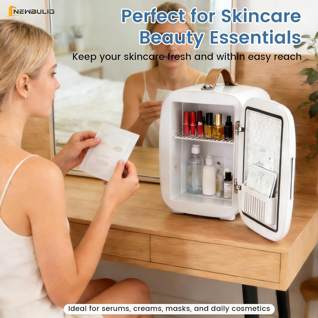 Mini Fridge for Bedroom, Office & Car, Portable 4L/4.23QT Mini Refrigerator for Skincare with Handle, Ultra-Quiet