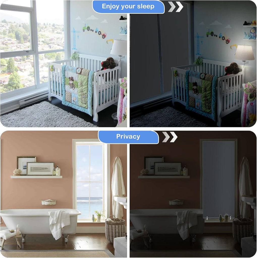 Blackout Roller Window Shades, Cordless Blinds for Indoor Windows No Tools No Drill Pull Down Window Shades,Thermal