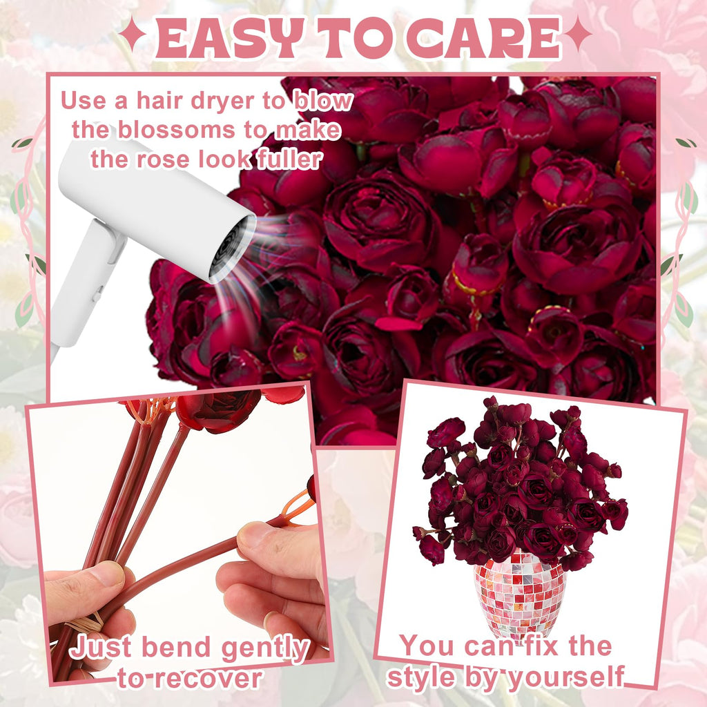 5 Bouquets Dark Red Ranunculus Artificial Flowers