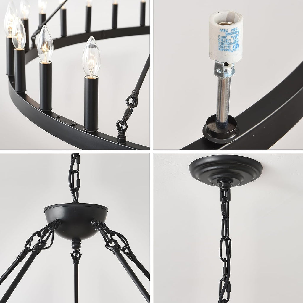 53 Inch Black Extra Large Wagon Wheel Chandelier