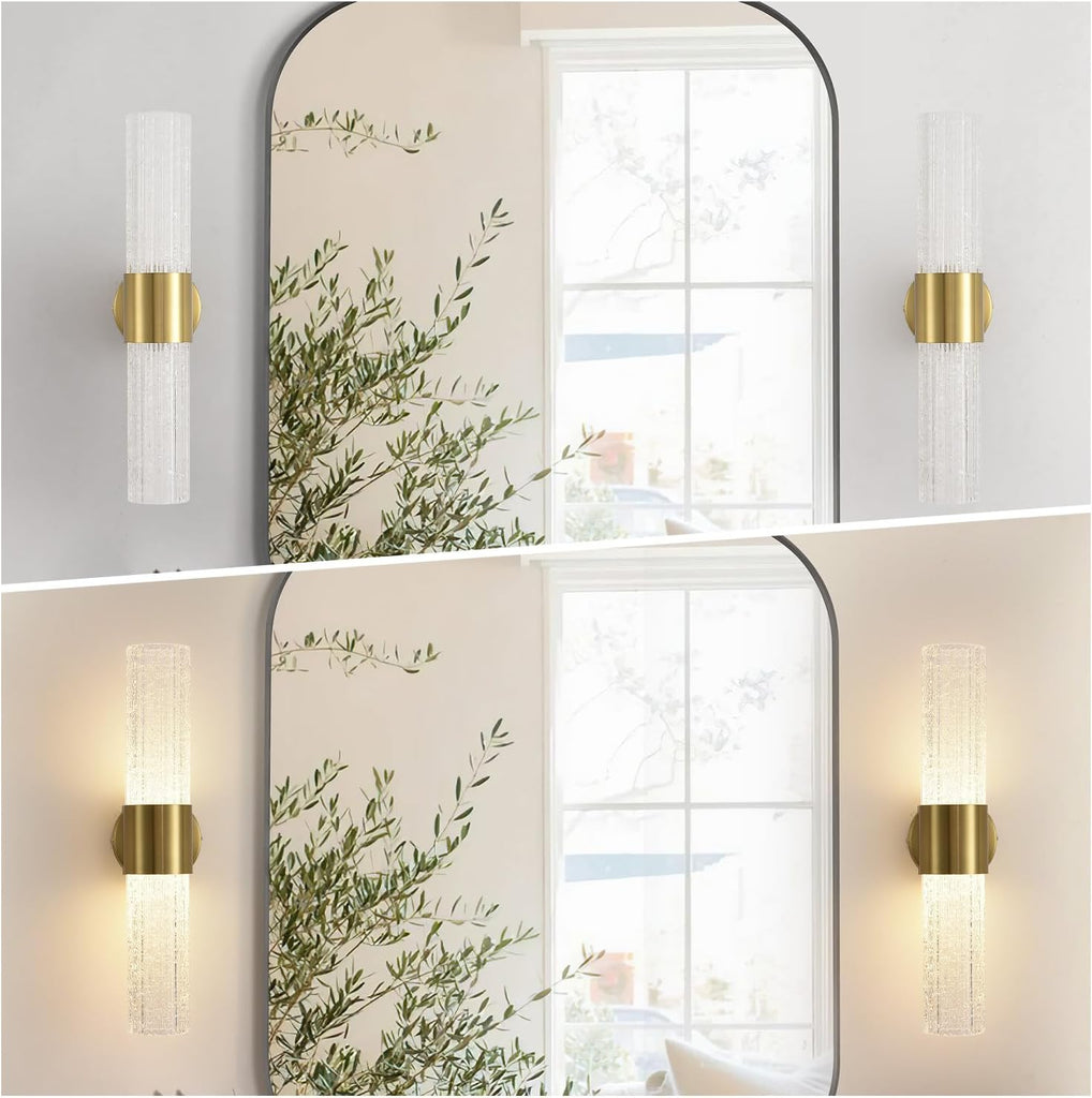 Crystal Sconces Wall Lighting, Gold Wall Sconces Set of 2, LED Crystal Sconces Set of 2, Wall Lights for Bedroom
