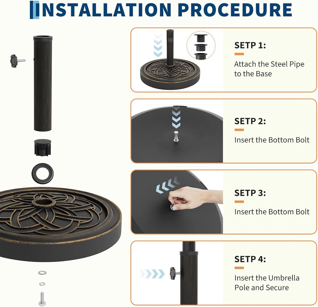Patio Umbrella Base, 26.5lb Capacity Heavy Duty Design with Adjustable Pole Adapter Fits 1.5" to 2.1" Poles for