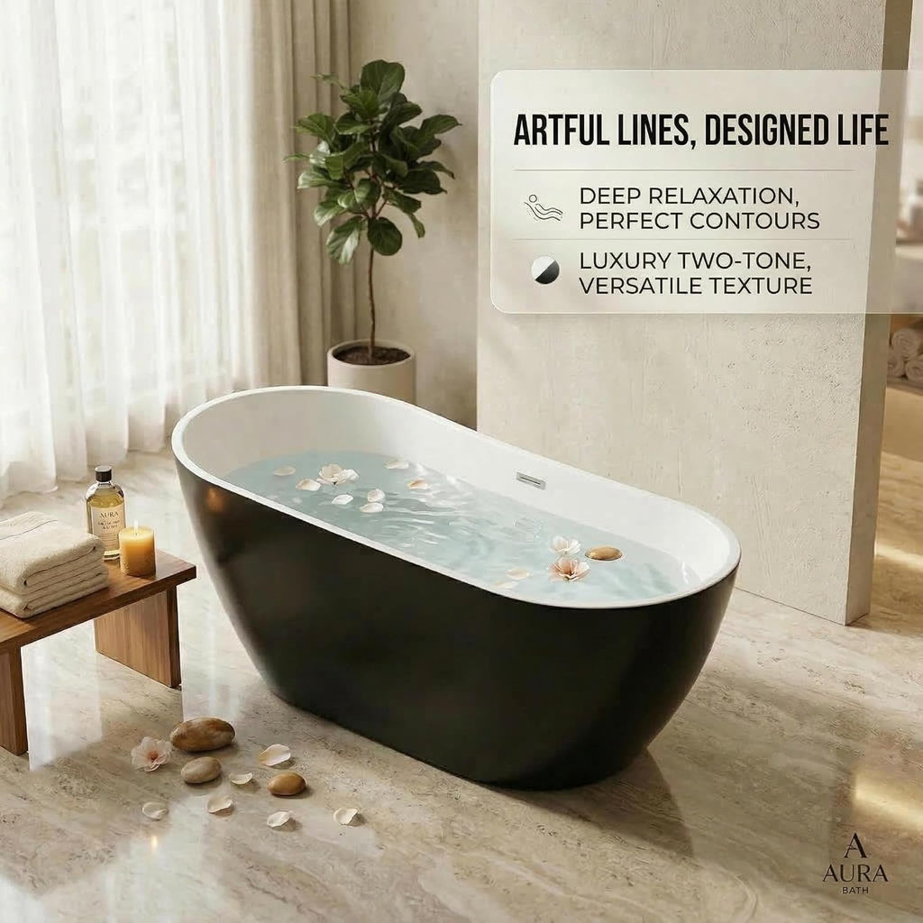 67" Deep Soaking Bathtub, Non-Slip Acrylic Tub with Chrome Drain, cUPC Certified, Ergonomic Modern Bath for Bathrooms