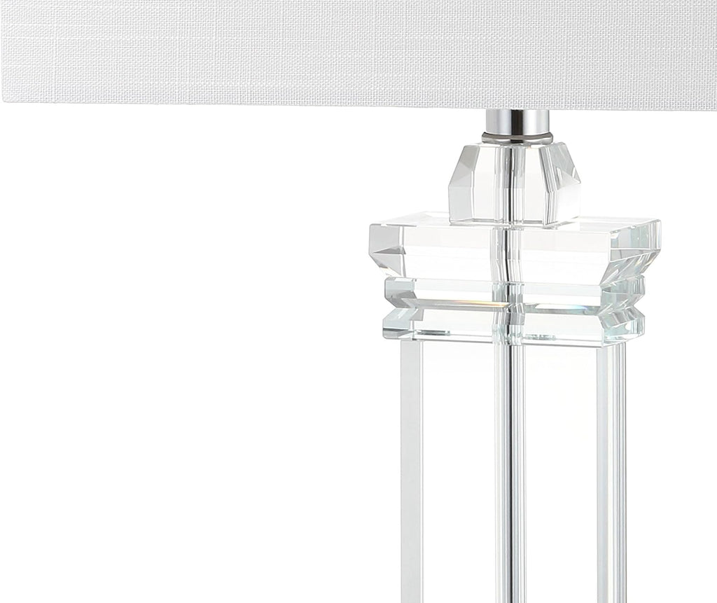 24.5" Ophelia Clear Solid Crystal LED Table Lamp, Modern Rectangular Column Lamp with White Linen Shade Bedroom