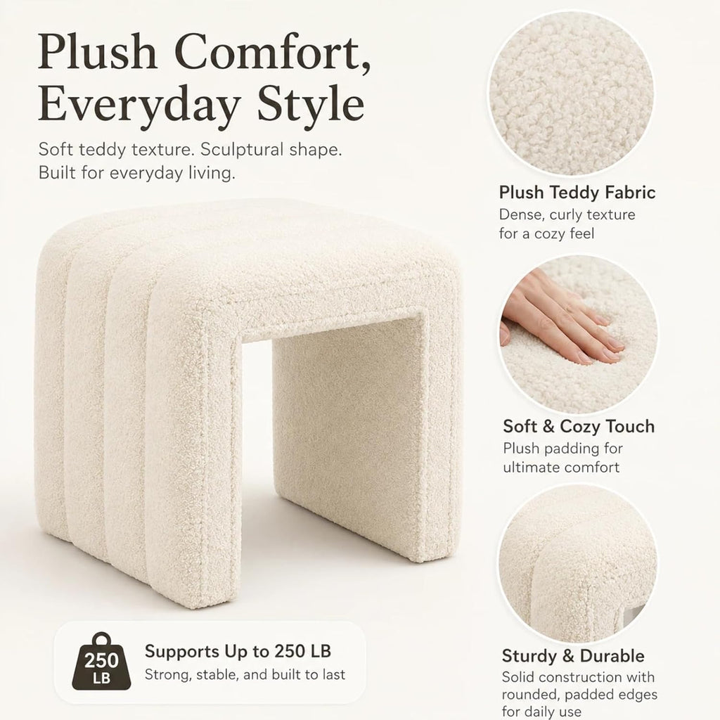 Vanity Stool Chair, Modern Teddy Velvet Ottoman Footrest, Sofa Bench Footstool Extra Seat, Home Decor for Makeup