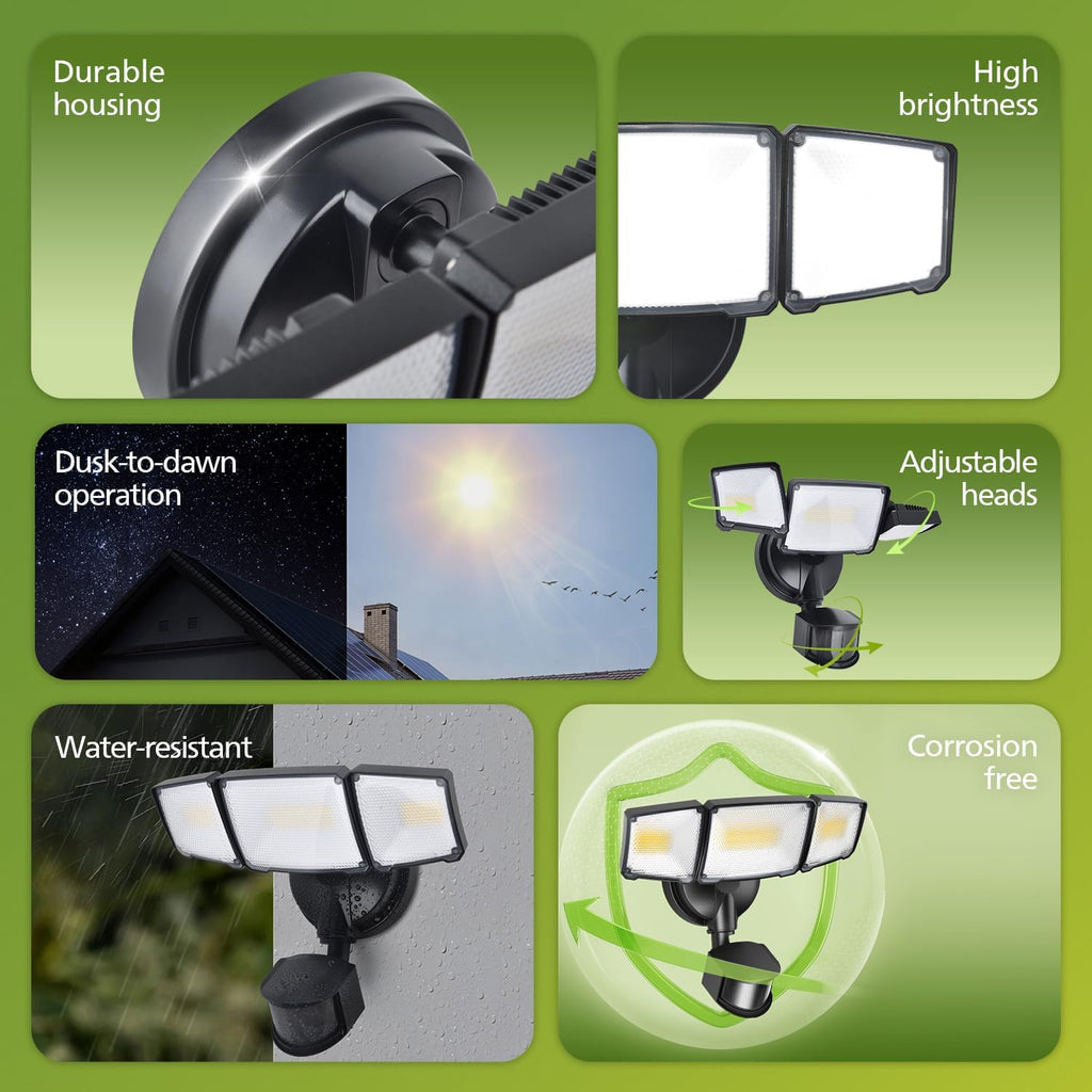 72W 7400LM LED Security Lights w/PIR Motion Sensor Outdoor, 5000K Daylight Dusk to Dawn Aluminum Flood Light, 3