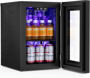 18L Beverage Refrigerator Cooler 24Can, Mini Fridge with Quiet Compressor, LED L