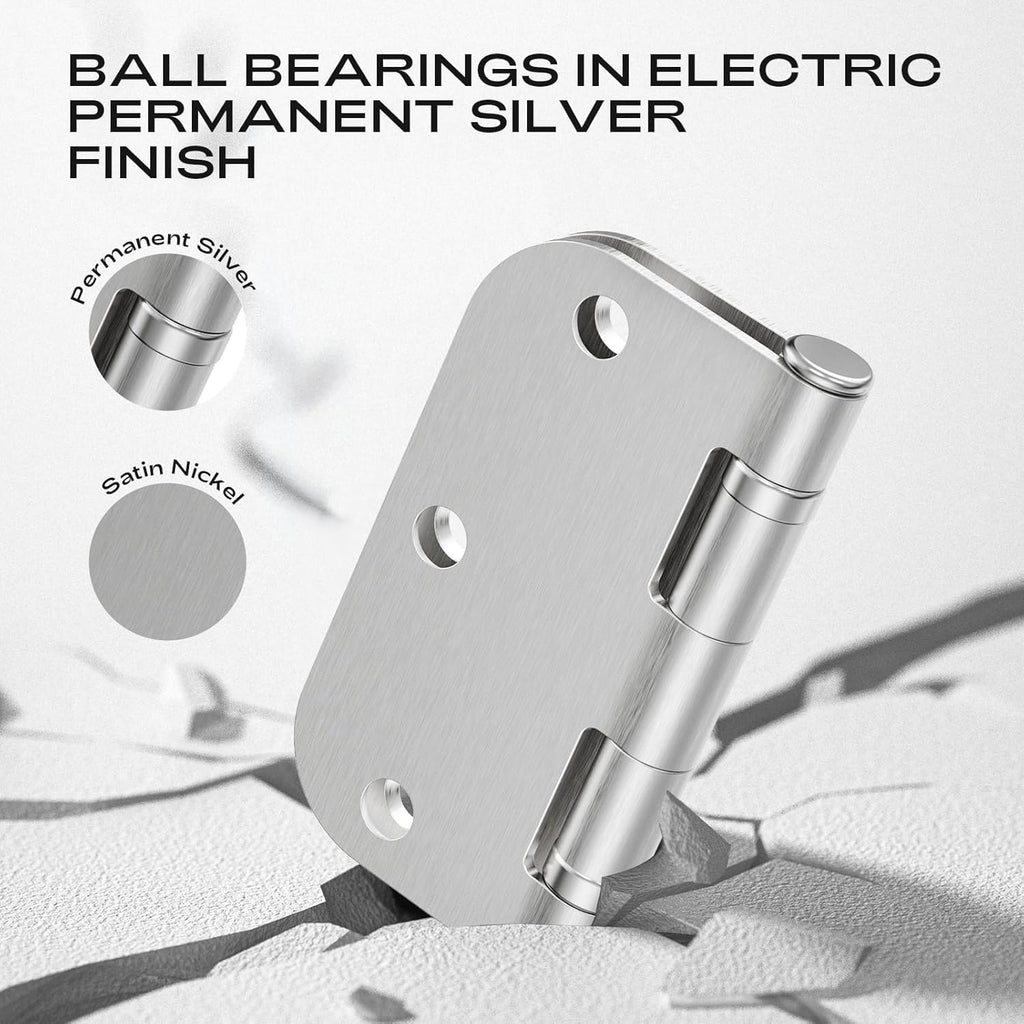 Brushed Nickel Door Hinges 12 Pack 3.5 Inch 5/8" Radius Round Satin Nickel Interior Ball Bearing Hinges with 5/8"