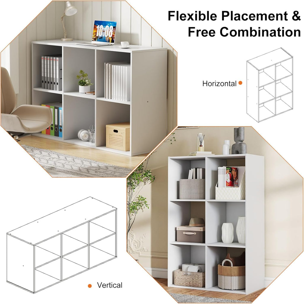 6 Cube Storage Organizer - Open Cube Bookshelf with 3 Removable Back Panels, Display Storage Bookcase, Entrance Hall