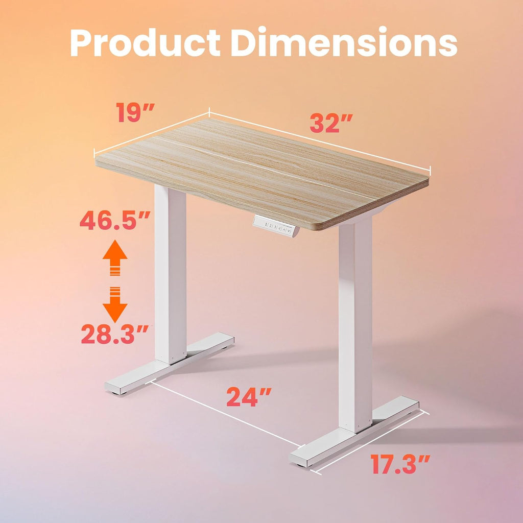 32" Small Electric Standing Desk Adjustable Height, 4 Memory Height Settings, Sit Stand Up Desk & Computer Workstation