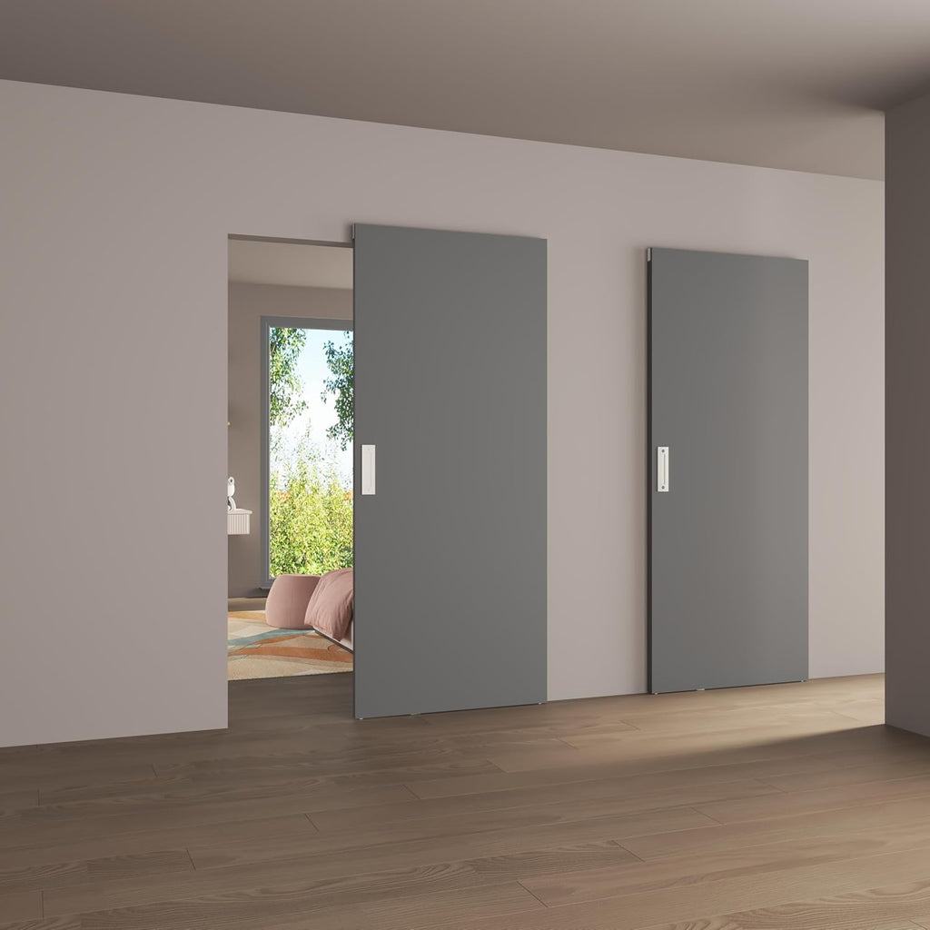 30"x84" Flush Solid Core White Primed Concealed Sliding Hidden Barn Door with Soft Close Installatio