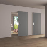 30"x84" Flush Solid Core White Primed Concealed Sliding Hidden Barn Door with Soft Close Installatio