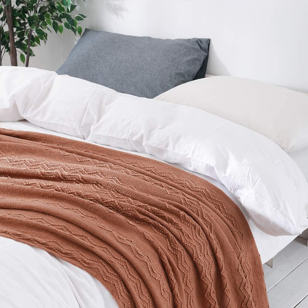 Knitted Boho Throw Blanket, Orange