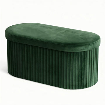 Folding Ottoman with Storage, Oval Velvet Storage Bench, Green