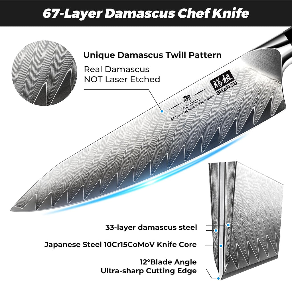 7-Piece Damascus Knife Set | Professional Kitchen Knife Sets for Chefs, Japanese 10Cr15MoV Super Steel Knife Block