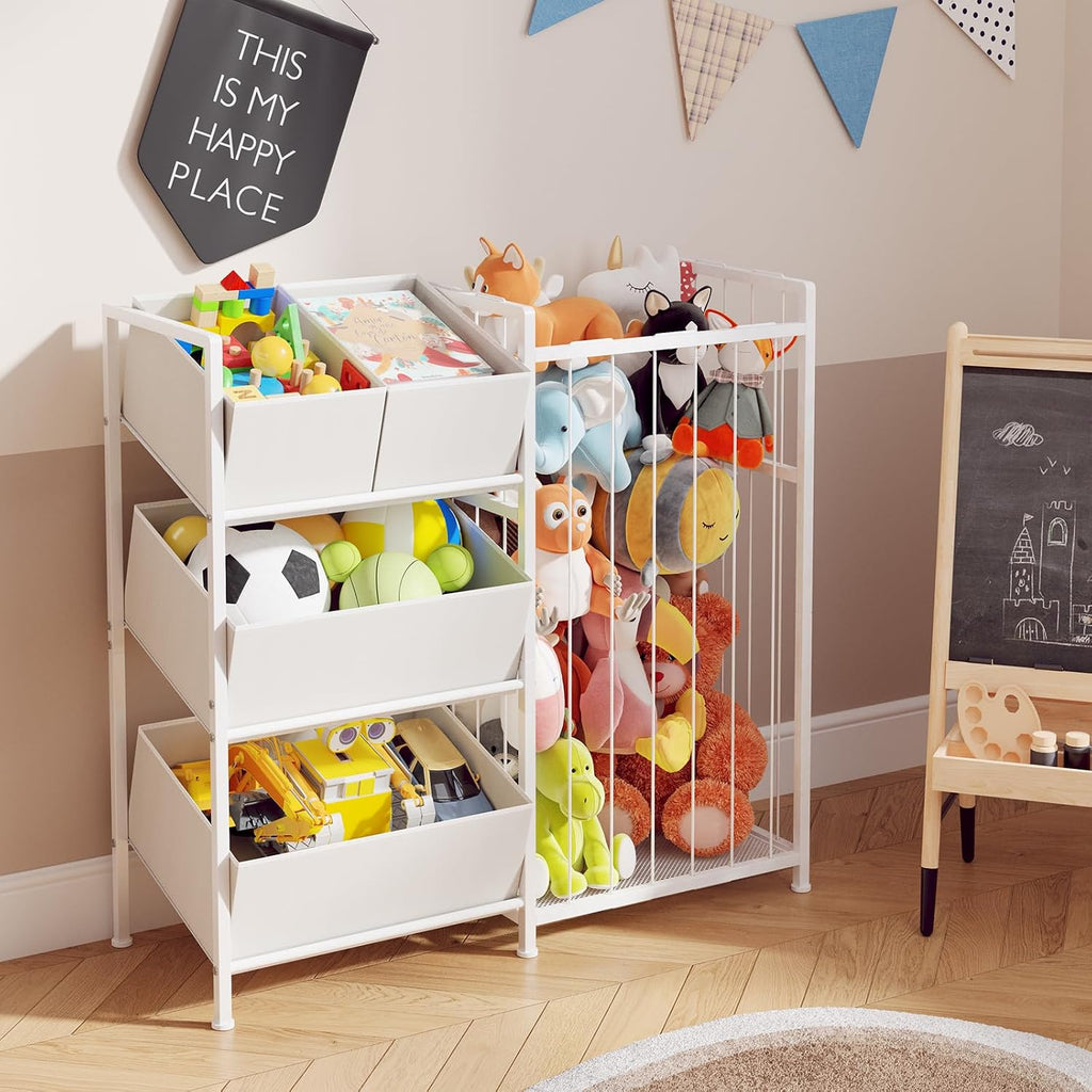 Kids Storage Organizer with 4 Removable Bins, Kids Storage Toy Shelf Organizer for Stuffed Animal Holder Playroom