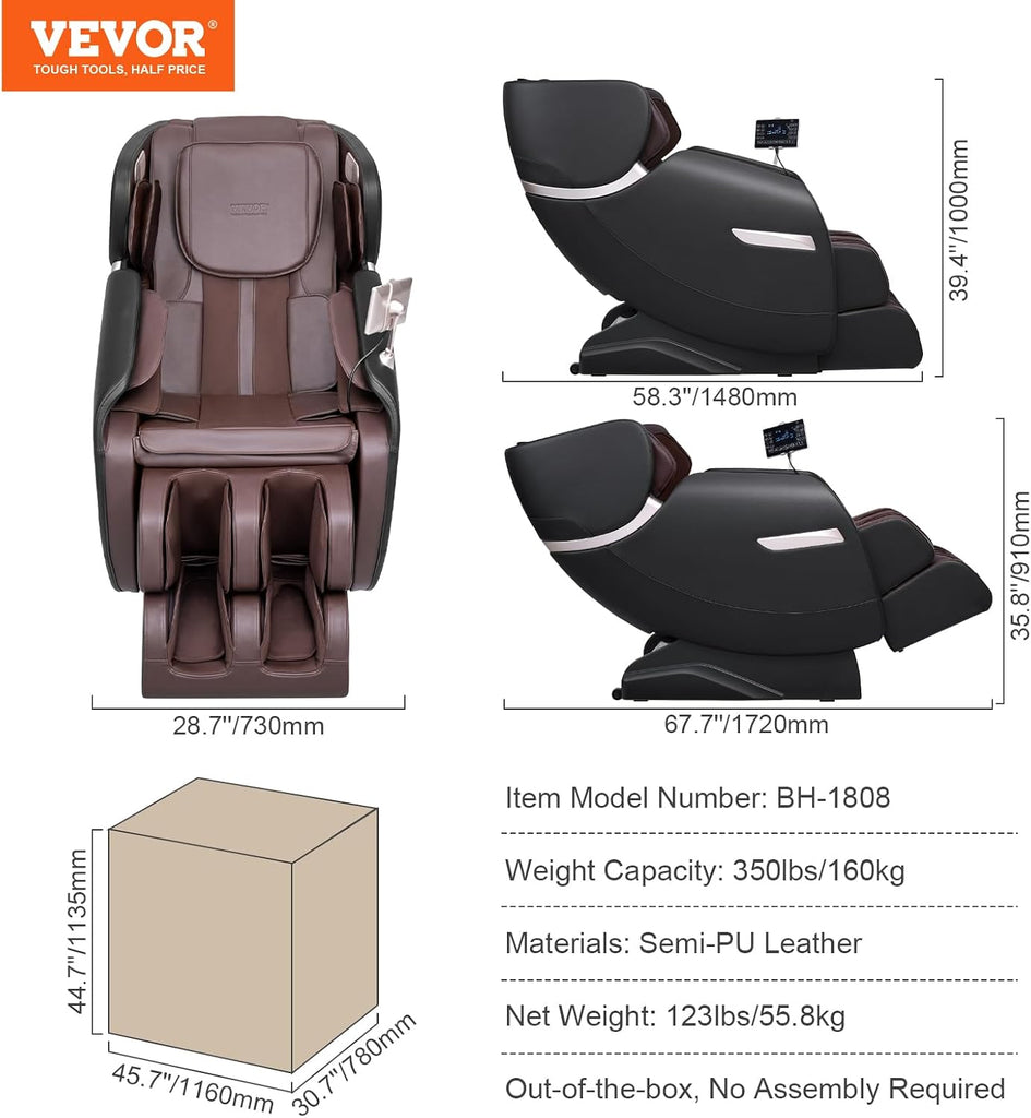 Massage Chair - Full Body Zero Gravity Recliner with Multi Auto Modes, 3D Shiatsu, Heating, Bluetooth Speaker