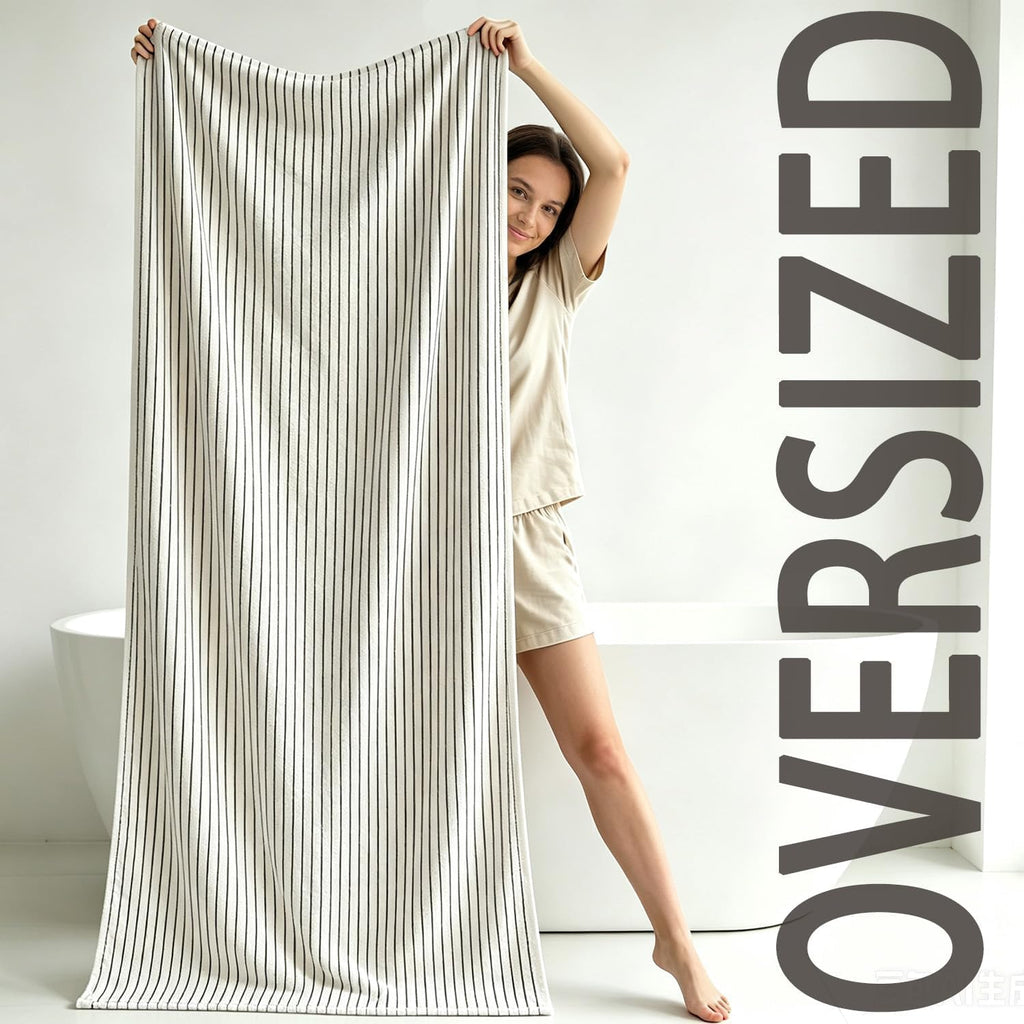 & Cream Striped Bath Sheets Set of 2, Extra Large Bath Towels | Cotton Bath Towel Oversized , Beach & Pool, 35" x 70"