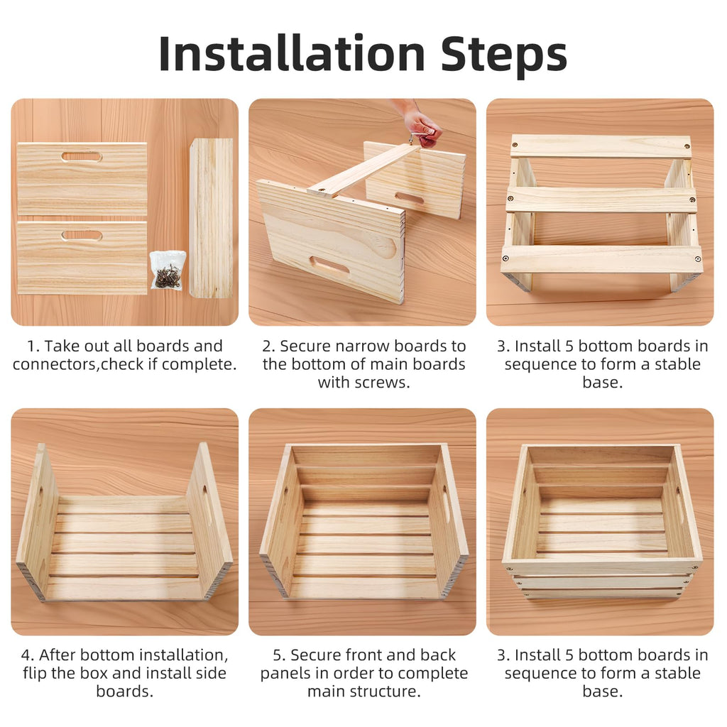 Wooden Crates for Storage - Versatile Pine Box Decor, and Organizing Closets, Vinyl Records, Gifts, Souvenirs, or Farm