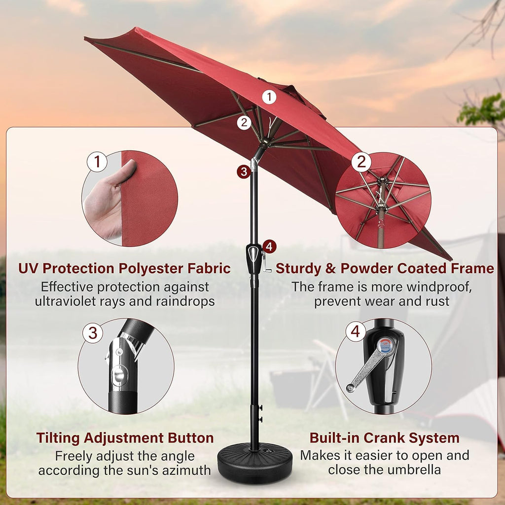 9' Patio Umbrella Outdoor Table Market Yard Umbrella with Push Button Tilt/Crank - Red