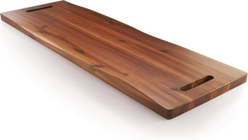 36" Large Acacia Wood Charcuterie Board, Built-in Handles, Raw Edge | Dual-sided Design, Extra Long Wooden Serving