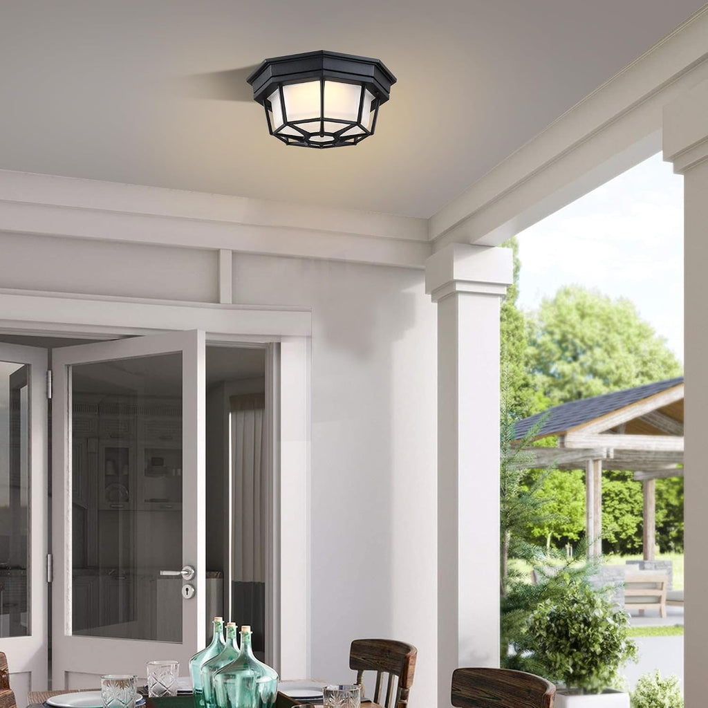 8.5” Black Flush Mount LED Ceiling Light 2700K 3000K 3500K 4000K 5000K Octagonal Outdoor Porch Lights Black 8.5inch