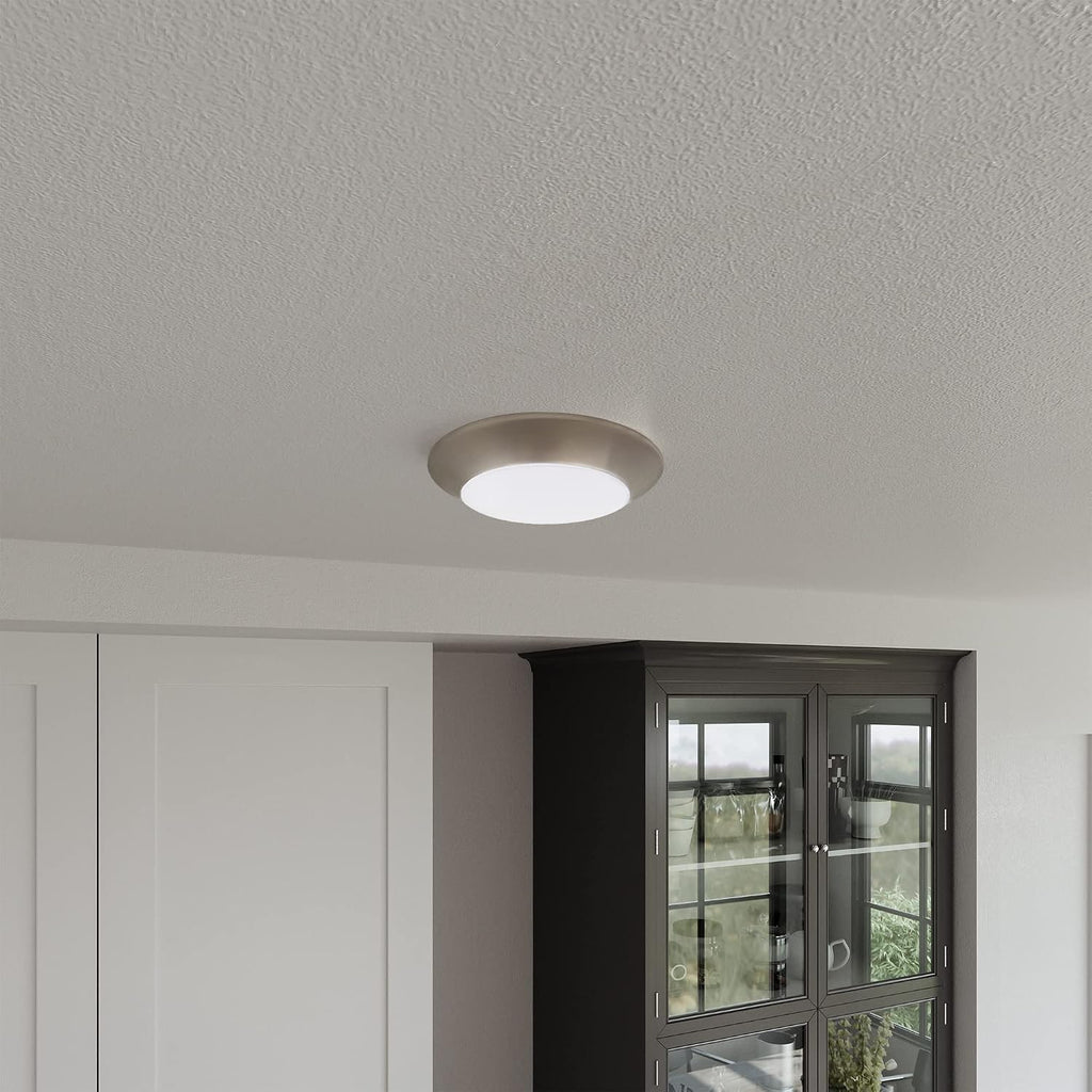 Prescott Integrated LED Ceiling Disk Light Indoor/Outdoor, Flush Mount, Dimmable, Satin Nickel