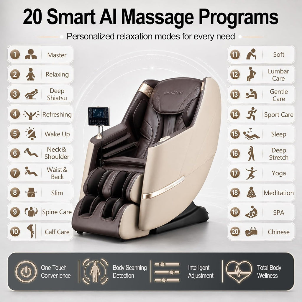 Massage Chair, 2026 SL-Track Zero Gravity Shiatsu Massage Chairs Full Body and Recliner, 12+6 Modes, Body Scan, APP