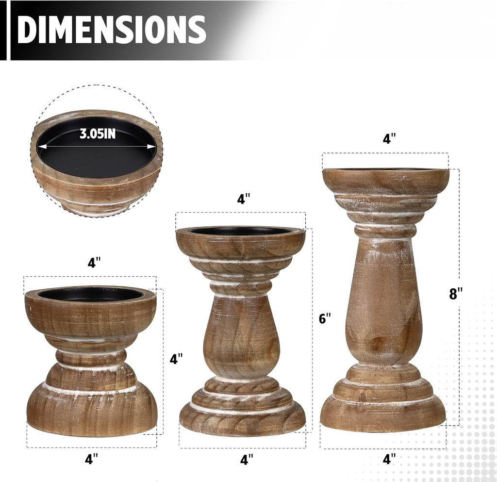 Candle Holder for Pillar Candle Set of 3, Farmhouse Wood Candle Holder, Rustic Wooden Candle Stand, Vintage Small