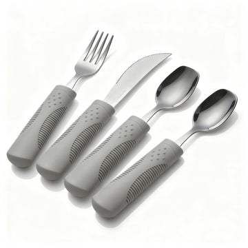 4-Piece Weighted Adaptive Utensils Set with Rocker Knife & Shovel Spoon - 3 oz Weighted Silverware for Hand Tremors