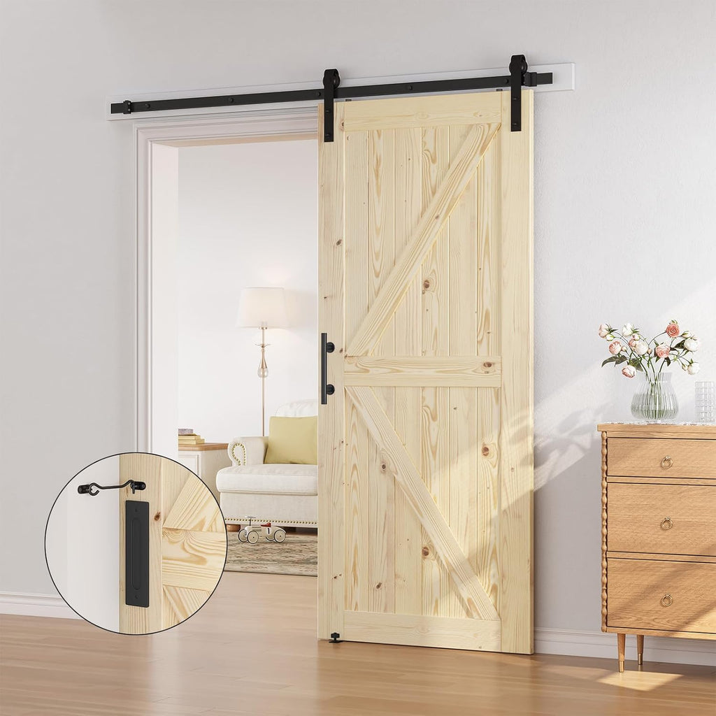 36in x 80in Sliding Barn Door with 6.6ft Barn Door Hardware Kit Included, Unfinished Solid Spruce Wo