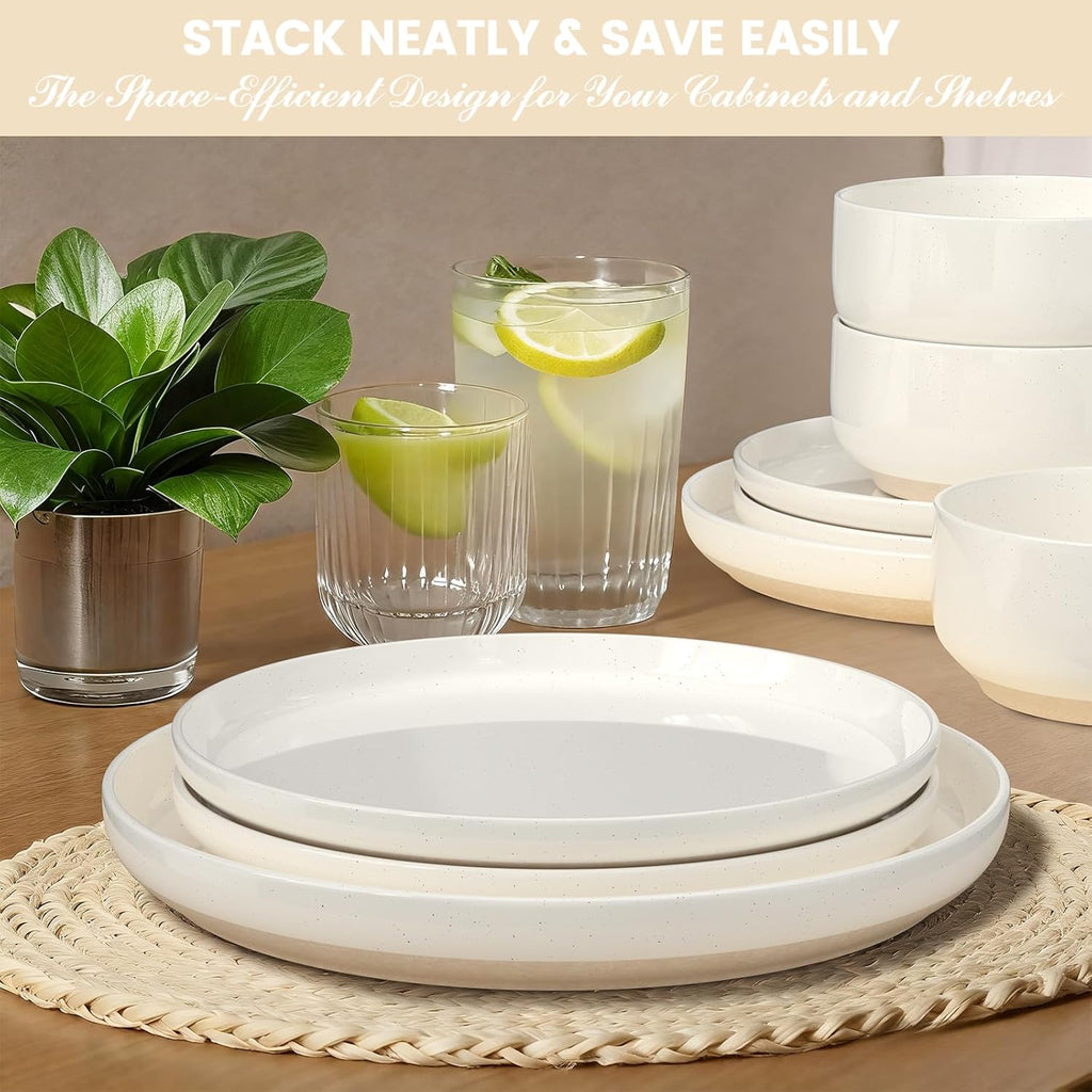 Plates and Bowls Sets, Dinnerware Sets for 4, 12 Pieces Scratch Resistant Dishware Dishes Set