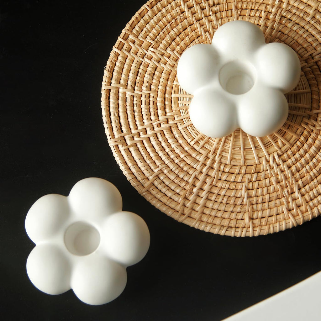 Cute Candle Holders, Ceramic Candlestick Holders for Table Centerpiece Flower Shape Home Decor Wedding Parties Living