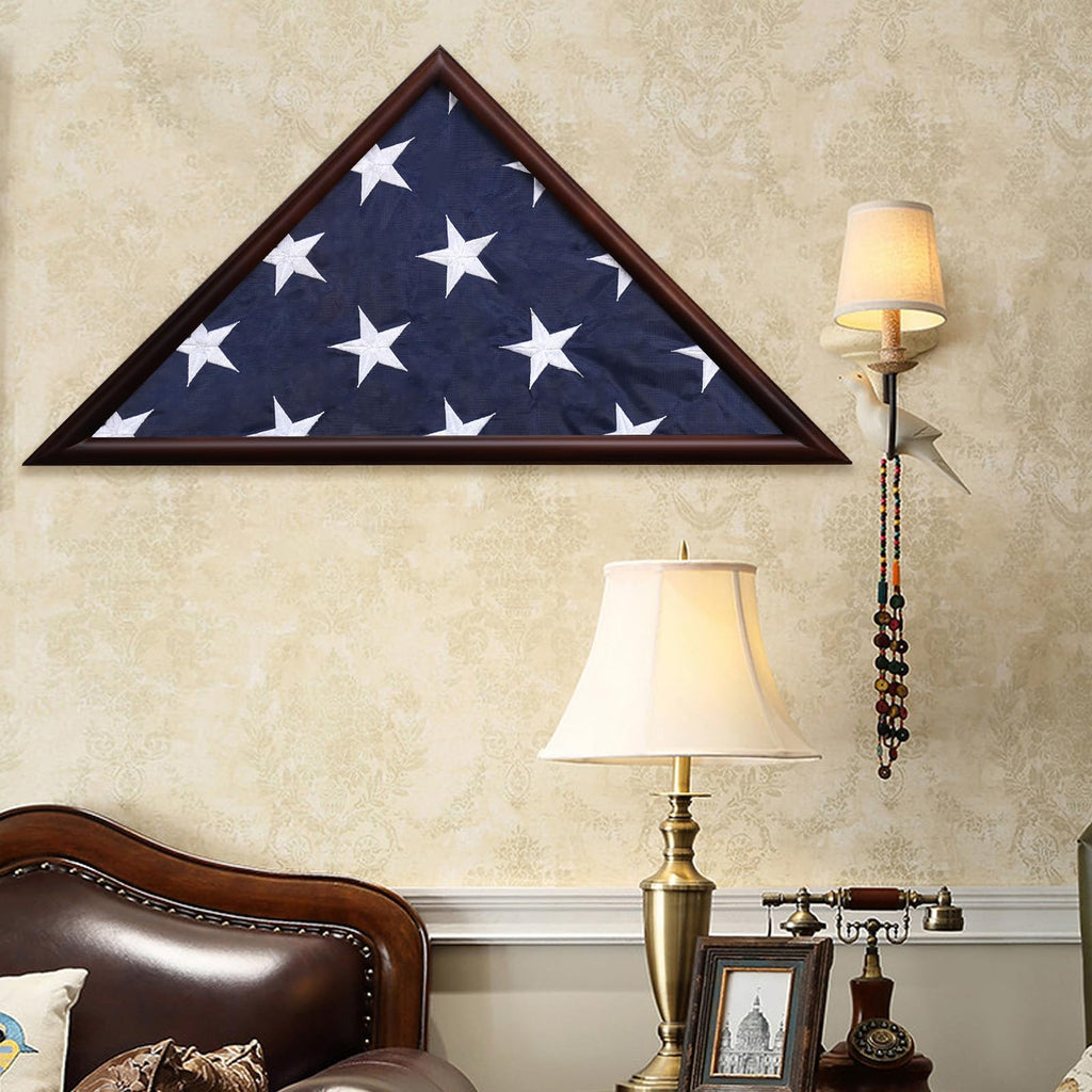 Large Flag Display Case for 5x9.5' Burial Flags, Solid Wood, Black