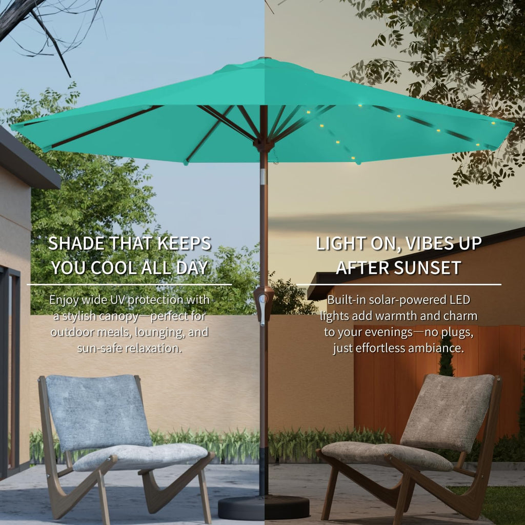 10FT Solar Umbrella 32 LED Lighted Patio Umbrella Table Market Umbrella w/Tilt and Crank